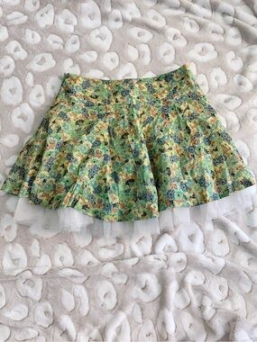RAGA Green Floral Skater Mini Skirt with Tulle Hem Sz S NWT E10